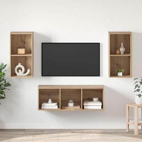 TV Szekrény Szett 3 pcs kézműves tölgy 37 x 37 x 107 cm Faanyag