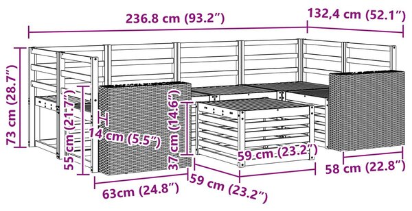 VidaXL Kültéri kanapé szett 7 pcs Természetes Tömör Akácfa