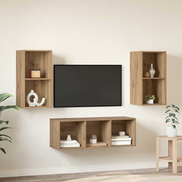 TV Szekrény Szett 3 pcs kézműves tölgy 37 x 37 x 107 cm Faanyag