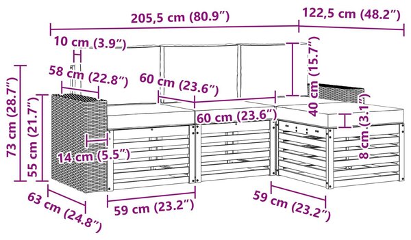 VidaXL Kültéri kanapé szett párnával 4 pcs Természetes és bézs