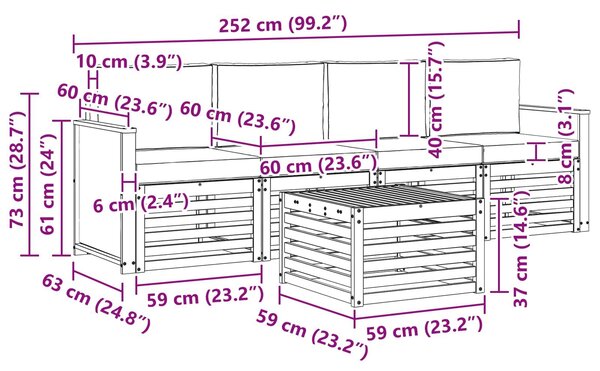 VidaXL Kültéri kanapé szett 5 pcs Természetes és Világosszürke
