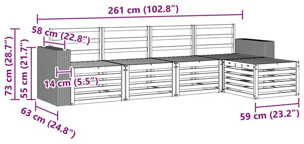 VidaXL Kültéri kanapé szett 5 pcs Természetes