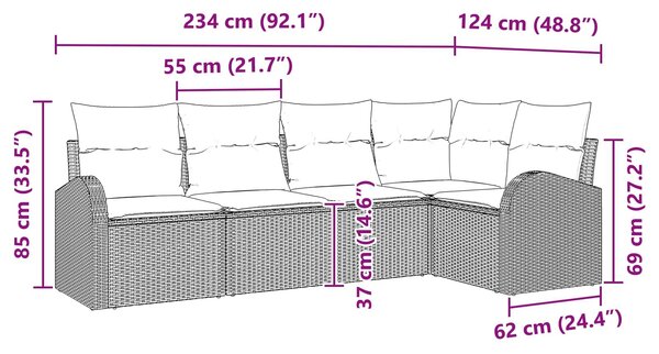 VidaXL Kerti Kanapé Szett 5 pcs Barna polirattan