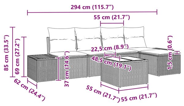 VidaXL Kerti Kanapé Szett párnával 6 pcs Barna polirattan