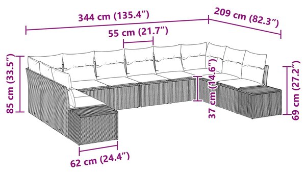 VidaXL Kerti Kanapé Szett párnával 10 pcs Barna polirattan