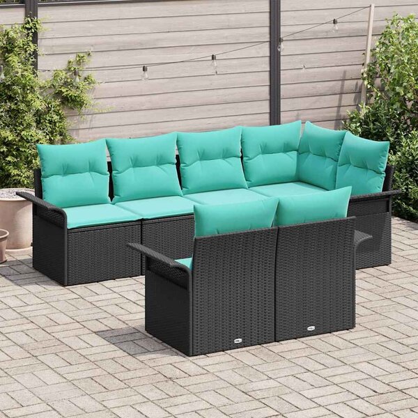 VidaXL Kerti Kanapé Szett párnával tárolóval 7 pcs Fekete Poli rattan