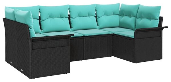 VidaXL Kerti Kanapé Szett párnával 6 pcs Fekete Poli rattan