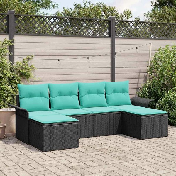 VidaXL Kerti Kanapé Szett párnával tárolóval 6 pcs Fekete Poli rattan