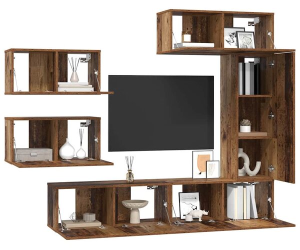 TV szekrény garnitúra 6 pcs Régi fa 30.5 x 30 x 90 cm Faanyag
