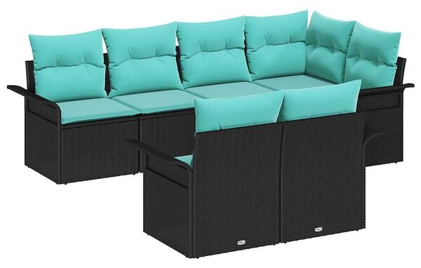 VidaXL Kerti Kanapé Szett párnával tárolóval 7 pcs Fekete Poli rattan