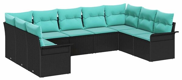 VidaXL Kerti Kanapé Szett tárolóval 9 pcs Fekete polirattan