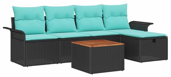 VidaXL Kerti Kanapé Szett párnával tárolóval 6 pcs Fekete polirattan