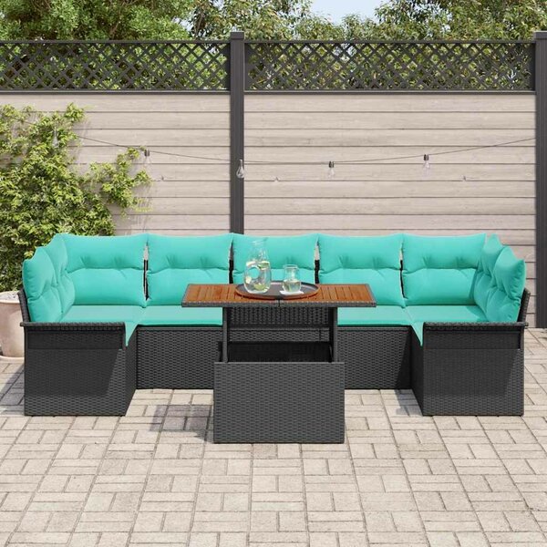 VidaXL Kerti Kanapé Szett tárolóval 8 pcs Fekete Poli rattan
