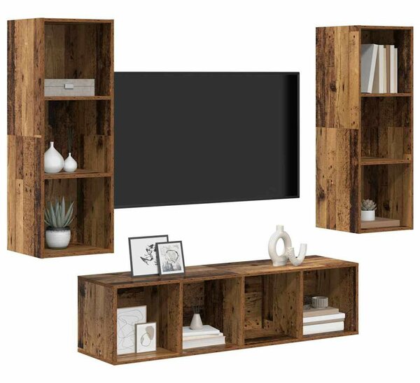 TV Szekrény Szett 3 pcs Régi fa 37 x 37 x 142.5 cm Faanyag