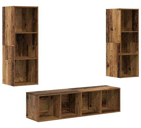 TV Szekrény Szett 3 pcs Régi fa 37 x 37 x 142.5 cm Faanyag