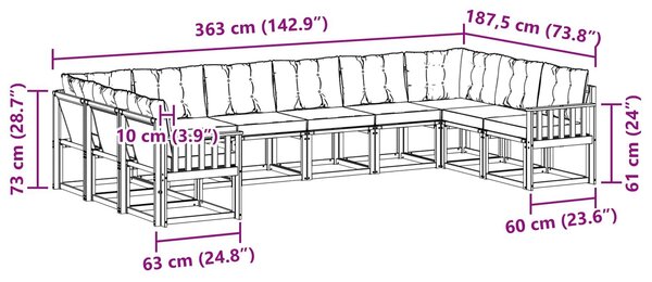 VidaXL Kültéri kanapé szett párnával 10 pcs Fehér és Krém színű