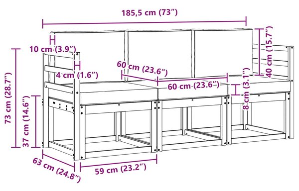 VidaXL Kültéri kanapé szett 3 pcs Fehér és Világosszürke