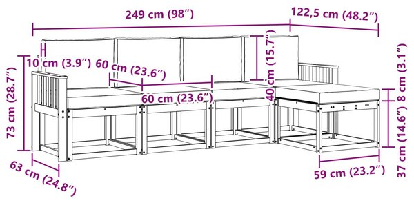 VidaXL Kültéri kanapé szett 5 pcs Fehér és Világosszürke