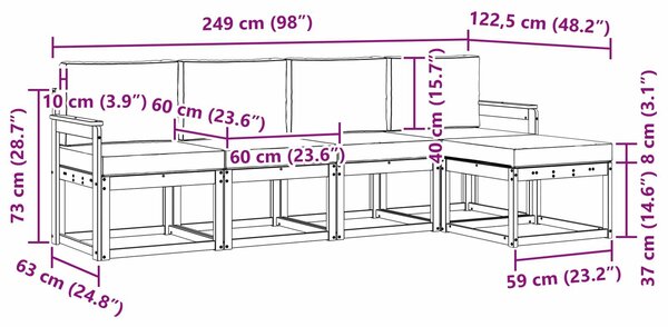VidaXL Kültéri kanapé szett 5 pcs Fehér és Világosszürke