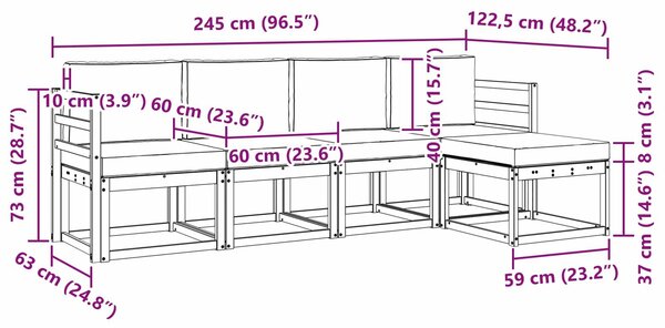 VidaXL Kültéri kanapé szett 5 pcs Fehér és Világosszürke
