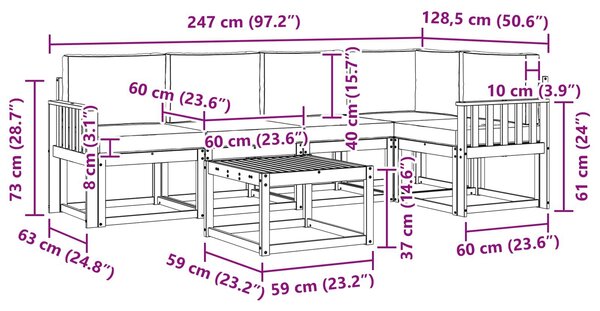VidaXL Kültéri kanapé szett 6 pcs Fehér és Világosszürke