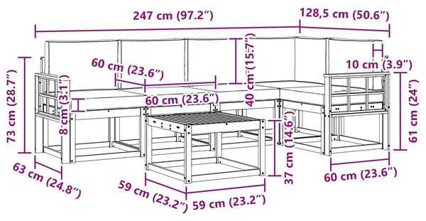 VidaXL Kültéri kanapé szett 6 pcs Fehér és Világosszürke