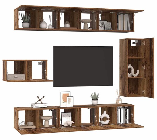 TV szekrény garnitúra 8 pcs Régi fa 30.5 x 30 x 90 cm Faanyag