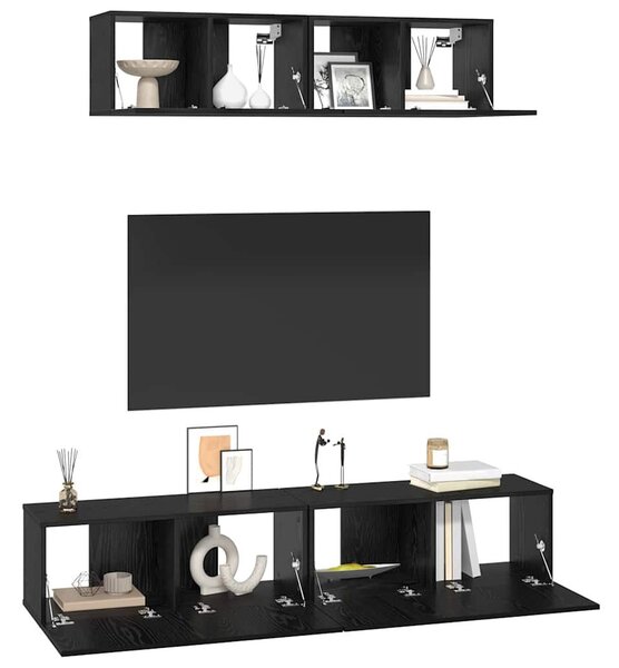 Fali TV Szekrény 4 pcs Fekete tölgy Kicsi 80 x 30 x 30.5 cm