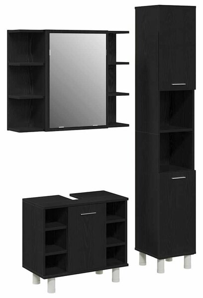 Fürdőszoba bútor szett 3 pcs Fekete 30 x 30 x 179.5 cm Faanyag