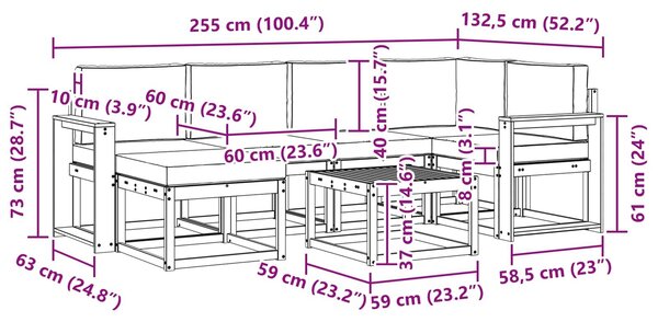 VidaXL Kültéri kanapé szett párnával 7 pcs Fehér és Világosszürke