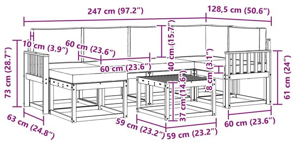 VidaXL Kültéri kanapé szett párnával 7 pcs Fehér és Világosszürke