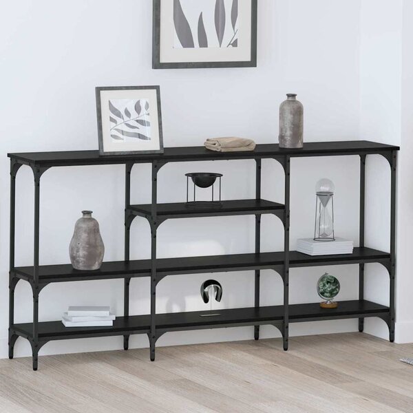 Konzolasztal polcokkal Musta tammi 160 x 29 x 80 cm Faanyag