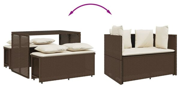 3 részes barna polyrattan kerti étkezőgarnitúra párnával