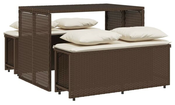 3 részes barna polyrattan kerti étkezőgarnitúra párnával