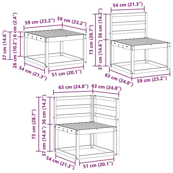 VidaXL Kültéri kanapé szett 6 pcs Fehér Tömör Akácfa
