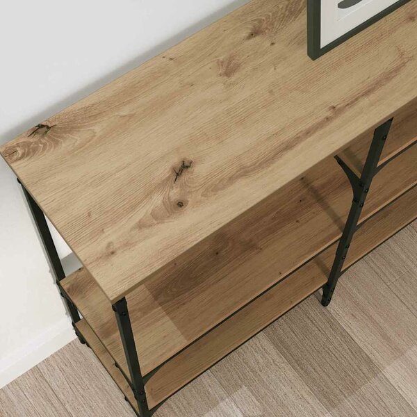 Konzolasztal polcokkal kézműves tölgy 160 x 29 x 80 cm Faanyag