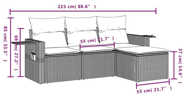4 részes világosszürke polyrattan kerti ülőgarnitúra párnákkal