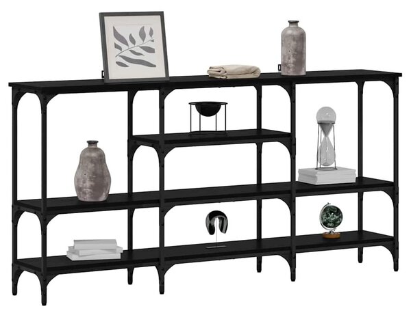 Konzolasztal polcokkal Musta tammi 160 x 29 x 80 cm Faanyag