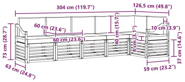 VidaXL Szegmentált kanapé szett 6 pcs Fehér és Krém színű Tömör Akácfa