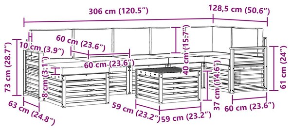 VidaXL Kültéri kanapé szett 8 pcs Fehér és Krém színű 59 x 59 x 37 cm