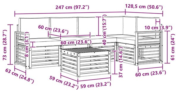 VidaXL Kültéri kanapé szett 6 pcs Fehér és Világosszürke