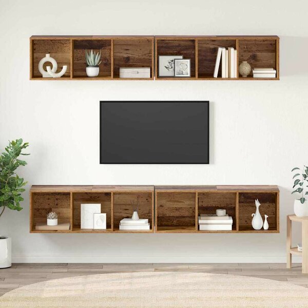 Fali TV Szekrény 4 pcs Régi fa 37 x 37 x 107.5 cm Műanyag Fa