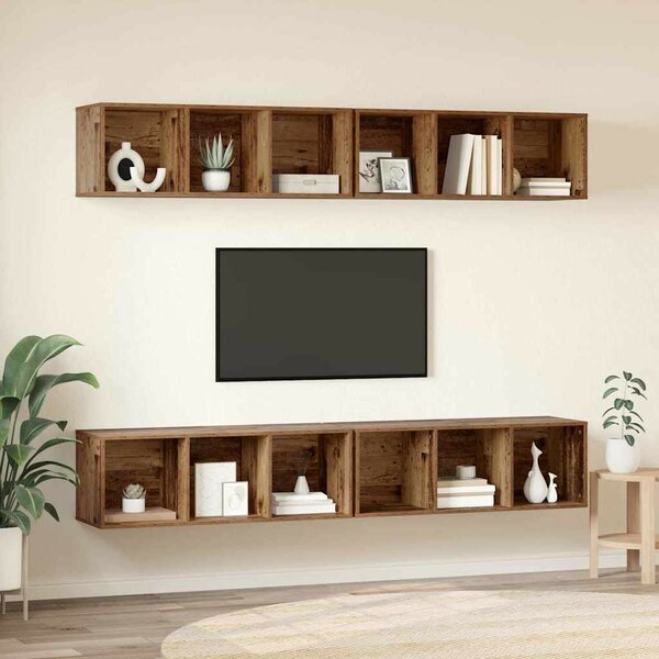 Fali TV Szekrény 4 pcs Régi fa 37 x 37 x 107.5 cm Műanyag Fa