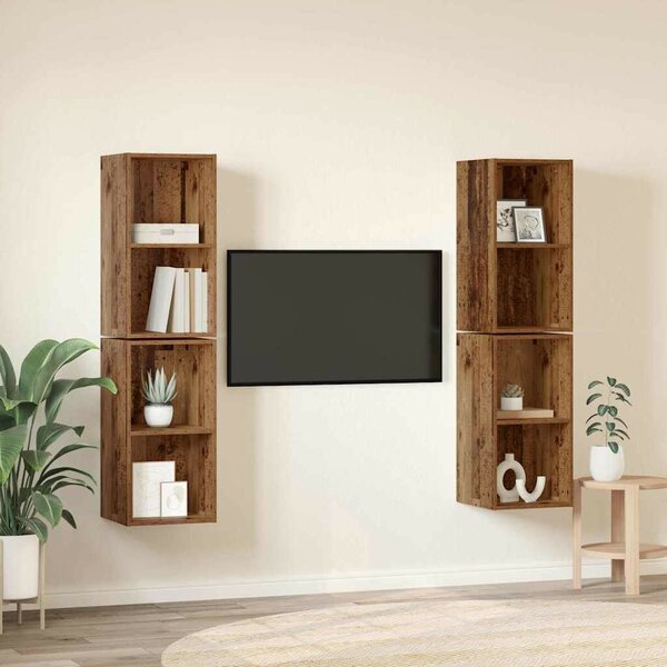 Fali TV Szekrény 4 pcs Régi fa 37 x 37 x 72 cm Faanyag