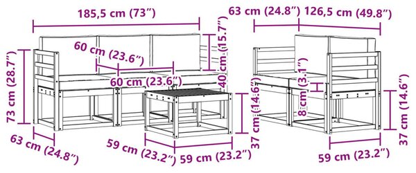 Kültéri kanapé szett párnával 6 pcs Természetes és antracit