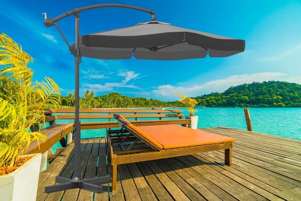Oldalágas, dőlthető kerti napernyő, 160 g/m² poliészter vászon, védőhuzattal, 300 cm, szürke