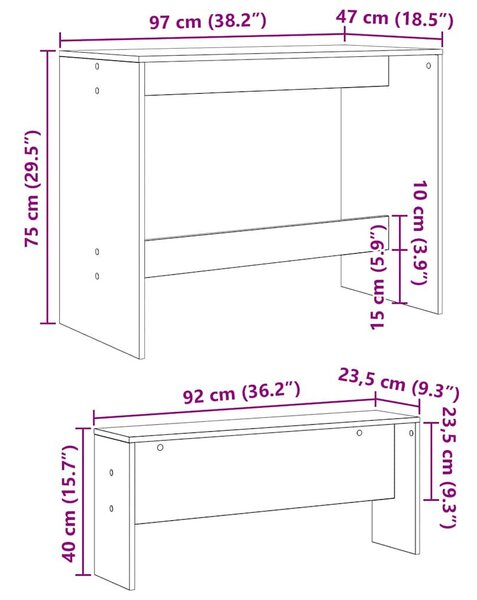 Étkezőgarnitúra 2 pcs Musta tammi 97 x 47 x 75 cm Faanyag