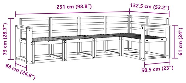 VidaXL Kültéri kanapé szett 5 pcs Fehér Tömör Akácfa