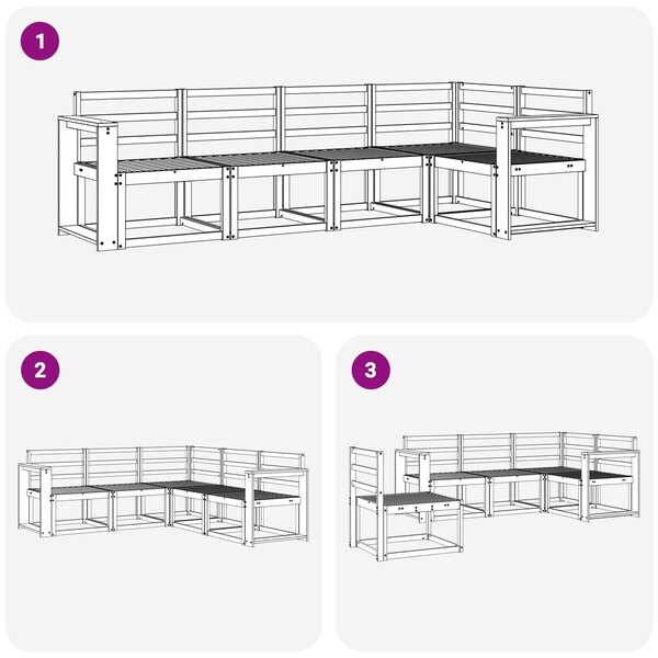 VidaXL Kültéri kanapé szett 5 pcs Fehér Tömör Akácfa