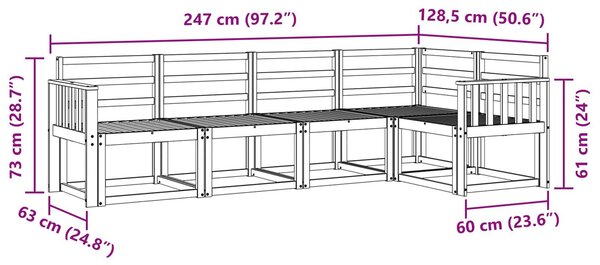 VidaXL Kültéri kanapé szett 5 pcs Fehér Tömör Akácfa